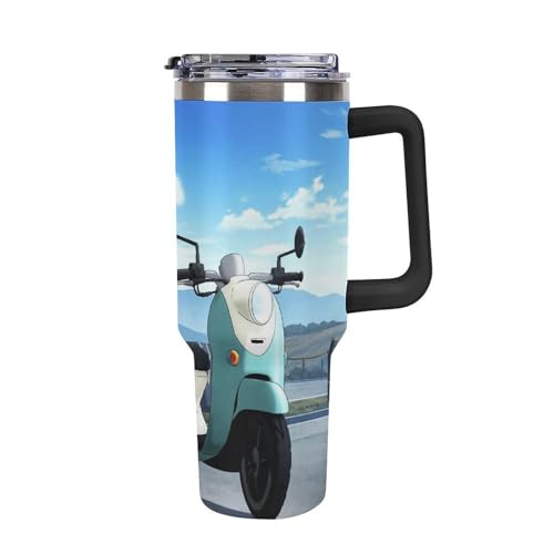 タンブラー ゆるキャン 少女 萌えグッズ 水筒 40OZ 真空断熱 保温保冷 ステンレスマグボトル 結露しない ストロー付き/直飲み可能 洗いやすい ハンドル付き 車内用 アウトドア キャンプ 大容量