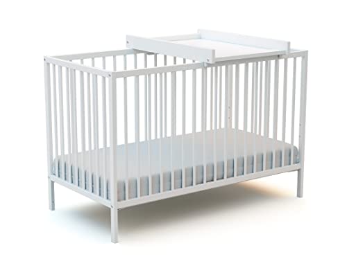 WEBABY - Cuna bebé con cambiador madera - Blanco - 60 x 120