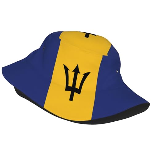 Flag of Barbados Adult Unisex Sunshade Bucket hat, Non-Shrinking, Lightweight, Breathable, Foldable, Easy to Store Black2