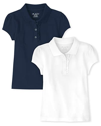 The Children's Place Girls' Short Sleeve Ruffle Pique Polo, 2 Pack