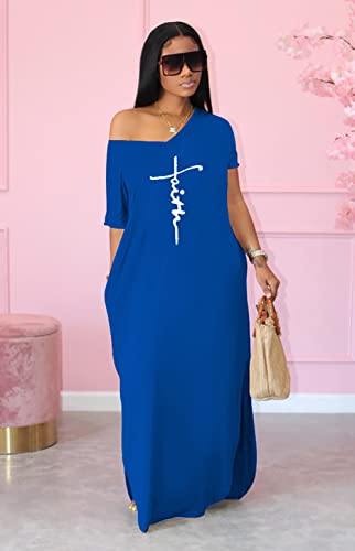Image of Women Summer V Neck Loose Side Split Maxi Dresses with Pocket
