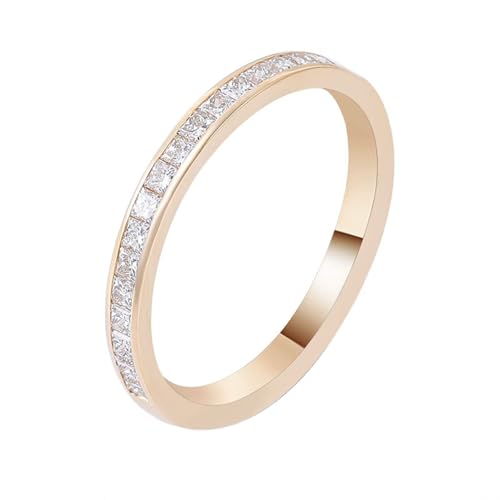 Dsnyu 14 Karat Gold Rings for Women, Wedding Bands Jewelry Yellow Gold Half Eternity Square Moissanite Band Fashion Trendy Size 8.5