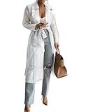 PUWEI Sheer Mesh Belted Trench Coats for Women Notched Lapel Double Breasted Midi Overcoat Jacket(2418-White-XL)