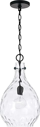 HomePlace Lighting 349012MB Brentwood Transitional Artisan Hand-Blown Water Glass Teardrop Pendant Light Fixture, 1-Light 100 Watt, 18" H x 10" W, Black