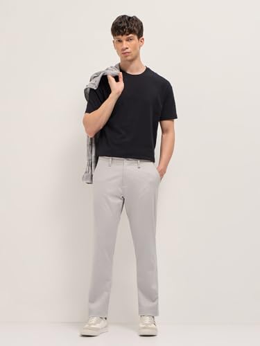 Image of Men's Grey Cotton Straight Fit Casual Trouser