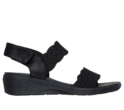 Image of Skechers Women's Arya - on the Rise | Luxe Foam Cushioned Footbed, Scalloped Knit Upper, Machine Washable, Vegan, Adjustable Backstrap, Low 1.25 inch Wedge
