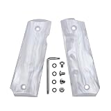 Guuun 1911 Grips High Polished Synthetic White Pearl Resin Ambi Safety Bottom Standard Cut, Screws Set Included - White Pearl