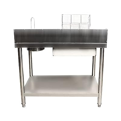 Breading Table Fried Food Prep Station, Stainless Steel Commercial Kitchen Prep & Work Table, with 1 Base for Dip Tub, One Container for Flour Breading, 1 Top Tray, 2 Baskets