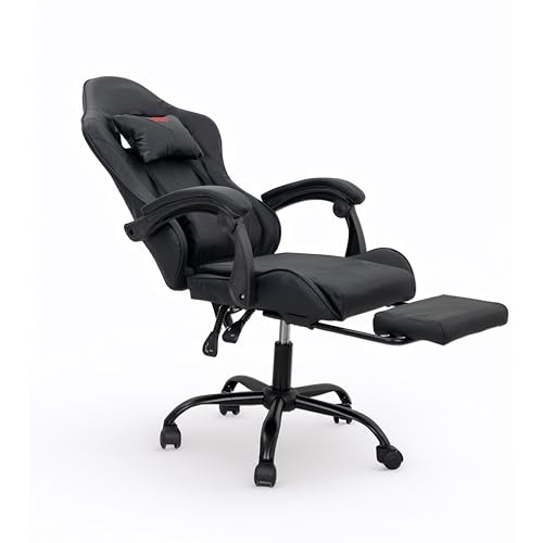 ملتي هوم فيرنتشر كرسي العاب اسود - كرسي استرخاء مريح بنمط سباق مع دعم لاسفل الظهر، وسادة راس ومسند للقدمين، كرسي دوار 360 درجة، كرسي كمبيوتر للالعاب والاستخدام المنزلي والمكتب