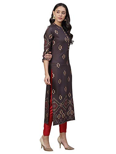 Image of INDO ERA Women's Viscose Rayon Floral Straight Kurta(IE26KT5GY1691)