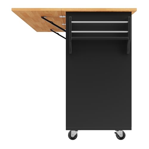 Idemon Moderna isla de cocina, armario de cocina, carrito de cocina extensible con ruedas y encimera, carrito de servir con estante para especias y 8 cajones, color negro - imagen 6