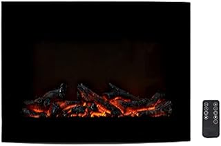 Amazon Basics 24" (61 cm) Wall-Mount Electric LED Curve 3D Heating Fireplace with Remote Control, 1300W [UK plug]