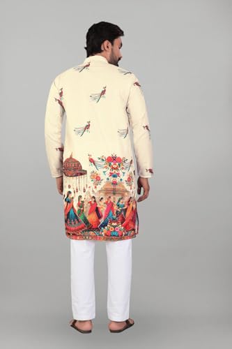 Image of Valaki Kurta Pajama Set for Men Border Printed Traditional Straight Kurta with Pyjama for Men