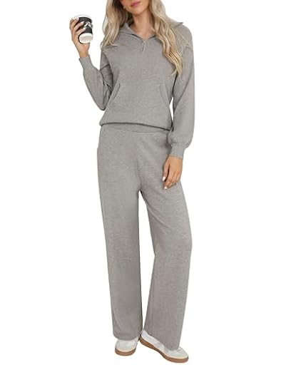 Totatuit Conjunto Punto Mujer 2 Piezas Conjunto de Salón de Manga Larga Color Sólido Conjunto Mujer Vestir Dos Piezas Top y Pantalon Deportivo Suelto Conjuntos Gris M | Ya disponible en tu tienda friki favorita! En mundofriki.es!