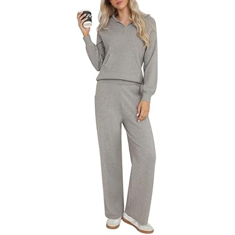 Totatuit Womens 2 Piece Outfits Sweatsuit Set Half Zip Oversized Sweatshirt Wide Leg Sweatpant Fall Lounge Sets Tracksuit Cover