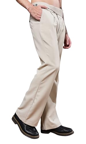 Image of Gurkha Pants for Men | Trouser for Men | Formal Pant | Classic Button | Bell Button High Waist Pleated Casual Trousers | Flared Leg Pants for Office Smart Casual Travel Party