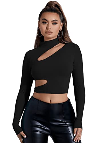 GORGLITTER Damen Cut Outs Tops Bauchfrei Oberteil Stehkragen Crop Top...