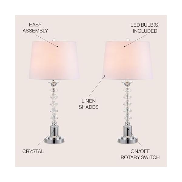 JONATHAN Y JYL2052A-SET2 Set of 2 Table Lamps Kinsley 28" Crystal LED Table Lamp Contemporary Bedside Desk Nightstand Lamp for Bedroom Living Room Office College Bookcase, Clear/Chrome - Image 3