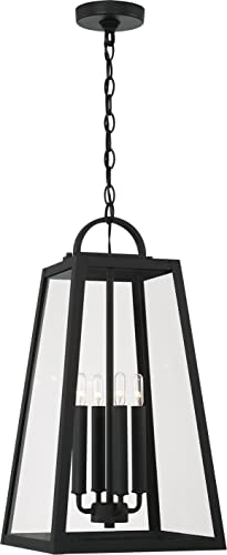 Capital Lighting 943744BK Leighton - Farol colgante moderno de cristal transparente para exteriores, 4 luces, 240 vatios en total, 23 pulgadas de alto x 12 pulgadas de ancho, color negro