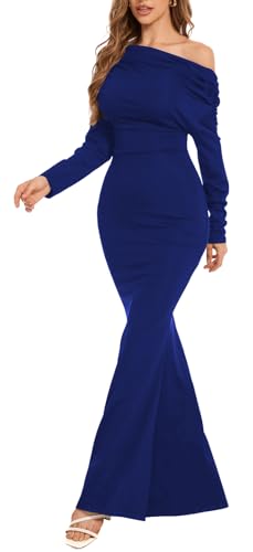 Image of Formal Dresses for Women Elegant Off Shoulder Evening Party Gowns Sexy Bodycon Ruched Prom Wedding Guest Dress