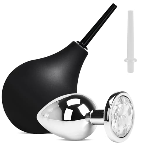 225ml Poire à Lavement+Plug Moyen Kit,Poire a Lavement Intime Anale,Poire de Lavement Intime Femme Homme,Douches Anale et Vaginale Douche Rectale,pour Homme ou Femme Kit de Douche Intime