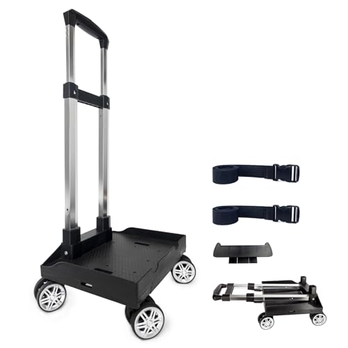 Zaino trolley con ruote, carrello pieghevole in lega di alluminio con base di bordo, 4 ruote,...