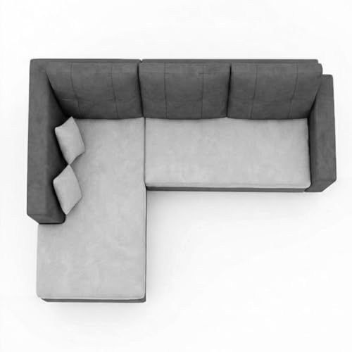 Image of FURNY Nathan 4 Seater L Shape Sofa Set LHS (Light Grey-Dark Grey) | Suede Velvet Finish | Durable Comfort Sofa for Modern Living Room & Office Spaces