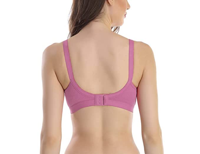 Image of SKDREAMS Blue & Brown & Purple-32D Cotton Blend Seamless Non Padded Non-Wired Full Coverage Pack of 3 Women T-Shirt Bra Combo