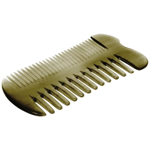 Healvian Peine de Masaje Doble Cara de Cuerno de Buey Natural, Peine Cuidado del Cabello Dientes Anchos y Finos, Diseño Antiestático para Estimular Cuero Cabelludo, Uso Diario y Portátil