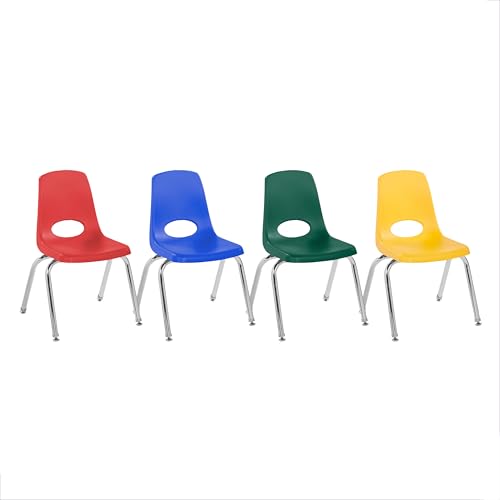 Image of Factory Direct Partners 14 inch School Chairs, Stackable Kids Classroom Chair, Set of 4 Stacking Student Chair with Swivel Glides For 1st-3rd Grade, Elementary & After-School Programs, Assorted Colors
