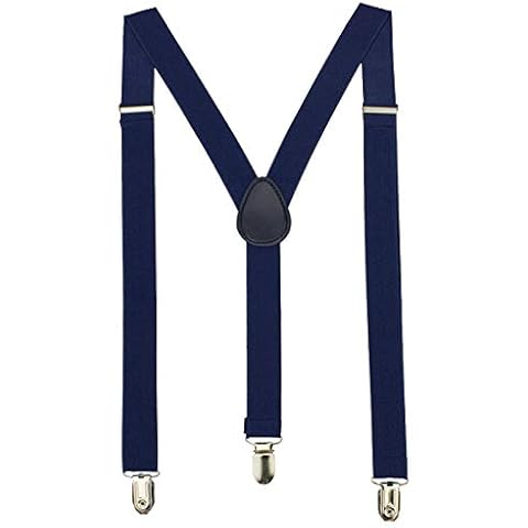 Trimming Shop Clip On Men's Suspenders Y Shape Adjustable Heavy Duty Elastic Braces for Trousers, Denims, Fashion Accessory, Navy, 25mm Cover