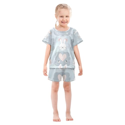 Summer Pajama Set Pink White Rabbit, Short Sleeve Sleepwear Nightwear3