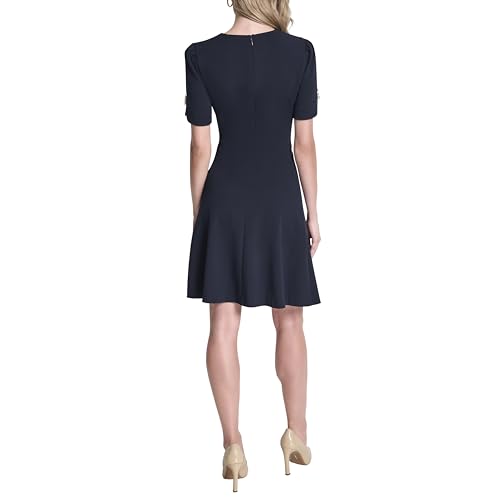 Image of DKNY Women's Button Short Sleeve Fit and Flare Dress
