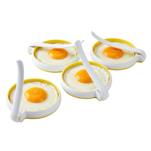 Lavius Silicone Egg Rings Set with Folding Handle, 4-Pack Non-Stick Round Egg Cooker Ring，Egg Mold for Cooking Breakfast Sandwiches, Egg Mcmuffins, Pancake, Grill Accessories Egg Forms for Frying Egg