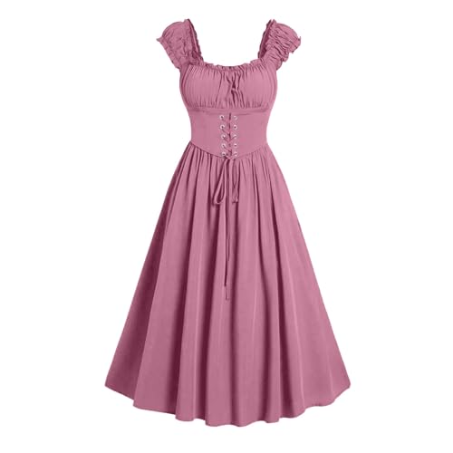 Gothic Kleid Damen Elegante Ärmellos Partykleid Vintage Halloween Kostüm Retro Renaissance Mittelalter Kleider mit Korsett Abendkleid Hohe Taille...