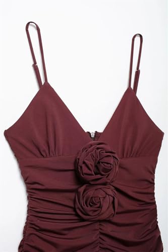 Women's Convex Flower Decoration V-Neck Slip Dress Fitted Party Midi Dress3