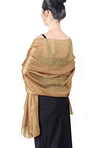 QBSM Womens Little Sparkling Gold Coffee Large Soft Shawls and Wraps for Evening Dresses, Silky Formal Bridal Party Shawl for Wedding