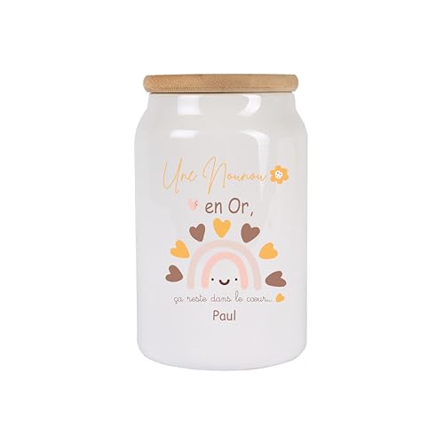 Générique Pot à cookies 500 ml “Une Nounou en Or” – Cadeau personnalisable fête des nounous ou Noël – Pot à biscuits arcenciel en céramique avec...