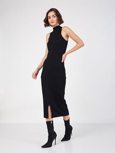 Image of Sassafras Women Rib Turtle Neck Sleeveless Midi Dress