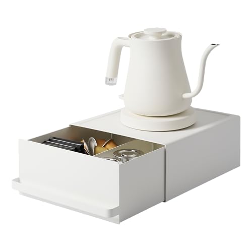 Yamazaki 2018 Kitchen Appliance Rack with Drawers White Approx. W 8.7 x D 10.8 x H 4.5 inches (22.2 x 27.5 x 11.5 cm) (including handles) Tower Slide Shelf Storage for Small Items Tea Pack