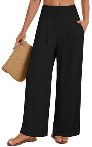 Womens Wide Leg Pants Palazzo Casual Flowy Elastic Waist Pant Dressy Long Lounge with Pockets2
