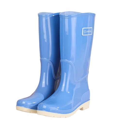 Generisch Gummistiefel Damen Hoch - Regenstiefel Rutschfest Regenschuhe Bunt weitschaftstiefel Wasserdicht Gumischtifel Breite Waden Gartenschuhe Atmungsaktiv Outdoor Hellblau 40