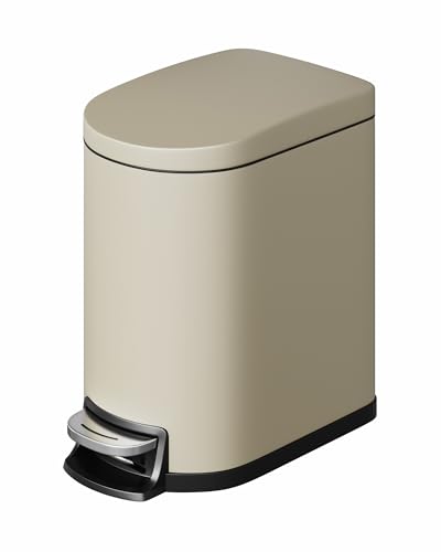 GarveeHome 1.6 Gal Step-On Trash Can, Stainless Steel Small Bathroom Garbage Bin with Soft Close Lid, Slim Space-Saving Design, Removable Inner Bucket for Bathroom, Bedroom, Office, Sand Beige - image 1