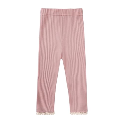 Girls Stretchy Skinny Pants Cute Solid Color Active Trousers Thin Stripe Soft Cozy Leggings Pants with Lace