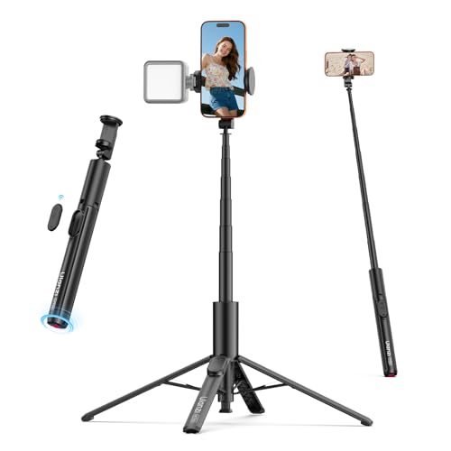 Image of Ulanzi MT-86 Phone Tripod Portable Bluetooth Selfie Stick for iPhone 17 16 | 60 Inch Auto-Open 4 Legs Tripod, Wireless Remote Lightweight Extendable Travel Selfie Stick, w Cold Shoe Mount Phone Clip