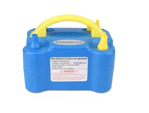 Inflador Balão Compressor 2 Bicos com Medidor De Bexiga (Azul, 220v)