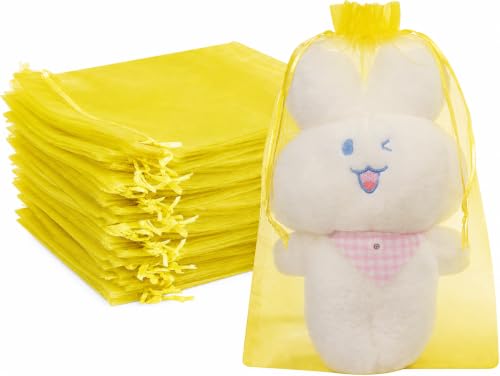 Image of FUNFERY 100PCS Lemon Yellow Organza Gift Bags 6x9in,Drawstring Pouch