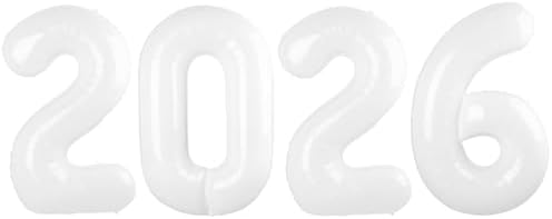 2026 Balloon Numbers - 40 Inch White New Years Eve Party Supplies 2026, Nye Decor Party Decorations Happy New Year, New Years Eve Foil Party Balloons
