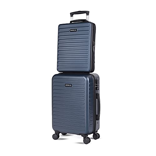 Image of Assembly Cabin Suitcase Small & Hard Shell Laptop Bag with Flat-Lay Opening, 8 Spinner Wheels, Premium Polycarbonate Hard Shell Carry On Luggage Combo for Business Travel, Blue