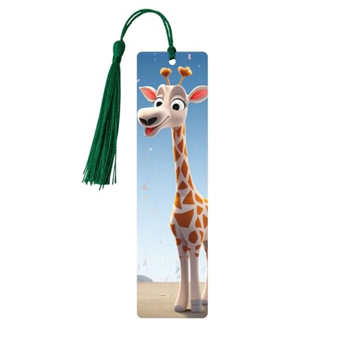 タッセル付き木製しおり ヴィンテージ木製ブックマーク 漫画キリン ファンシー ハンドメイド クラフトブックマーク 読書ページマーカー 木製ハンギングタグ オーナメント 本好き向け